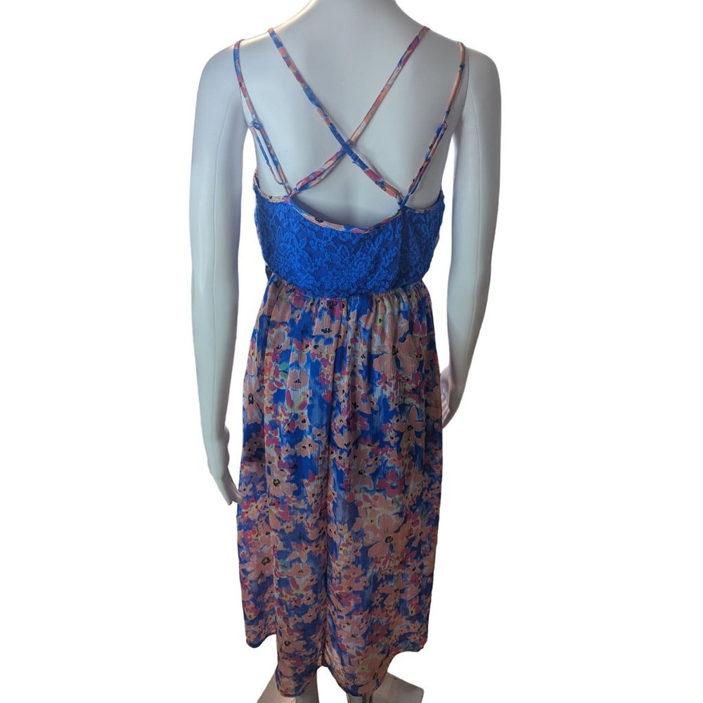Candie's Women's Y2K High-Low Hem Dress Floral Print Blue Lace Panels sz M - Picture 7 of 11